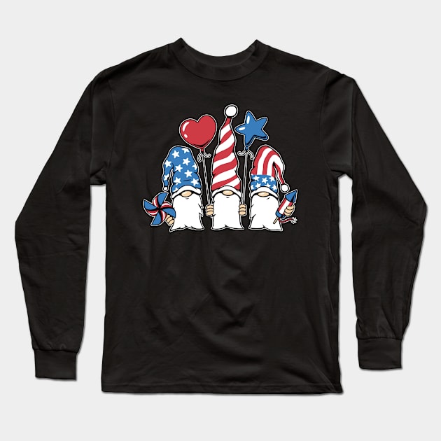 Patriotic Gnomes' Firework Fiesta Long Sleeve T-Shirt by Life2LiveDesign